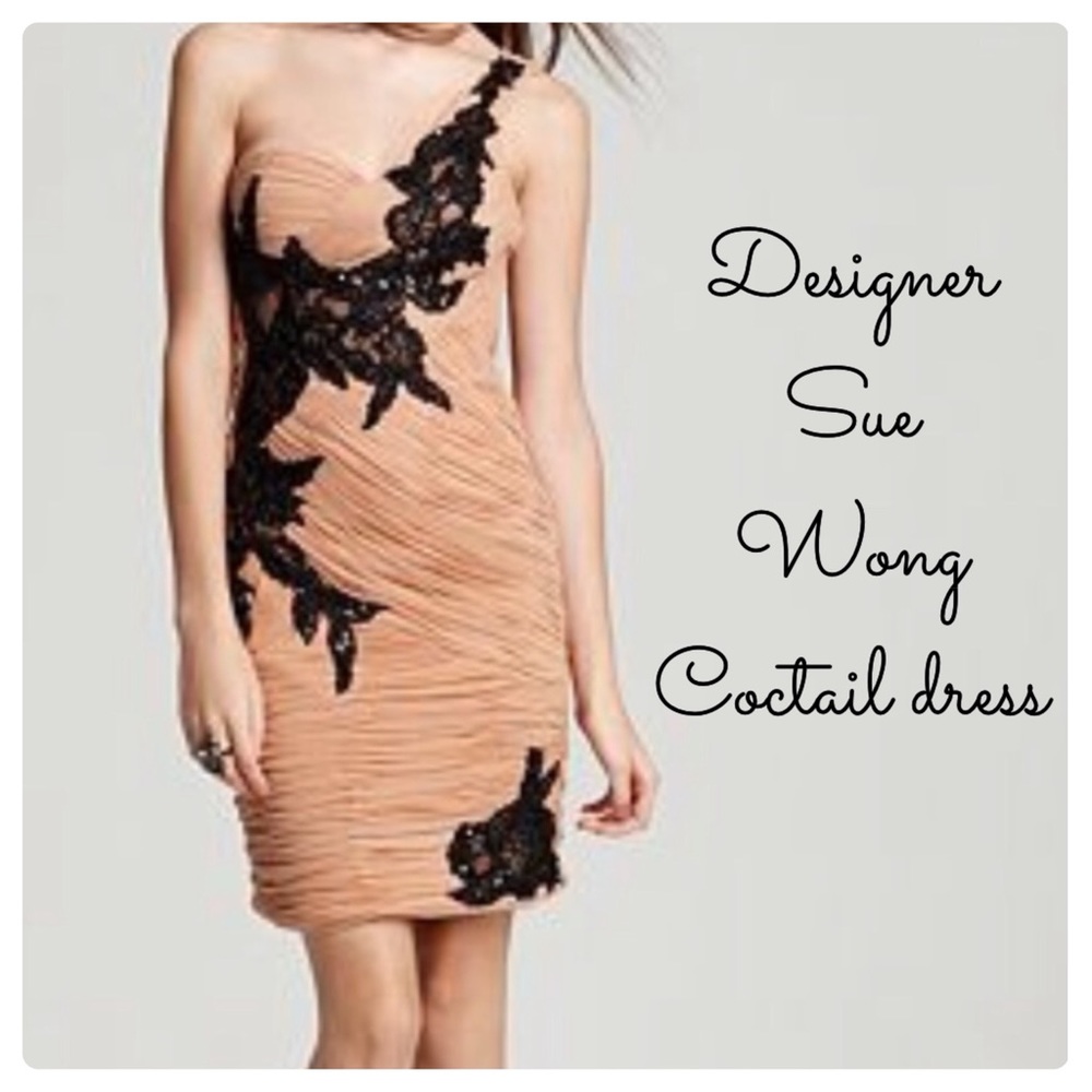{Sue Wong} Designer one-shoulder appliquéd dress perfect for New Years Eve